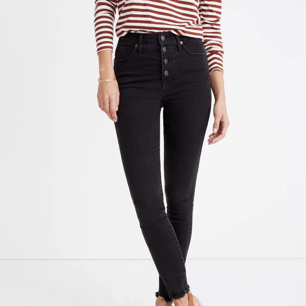Madewell Women's Black High-Waisted Button Raw Hem Stretch Jeans Size 27 Tall